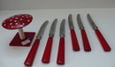 Bakelite Vintage Red Fruit Knives/Stand