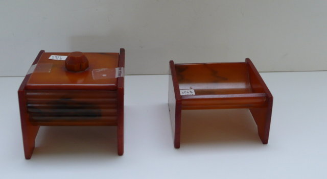 Bakelite Set Butterscotch Vanity Boxes