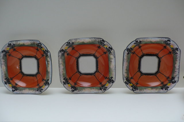 Shelley Orange Sunset & Trees Bowl & 6 small