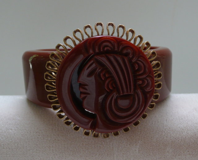 Bakelite Hinged Mayan Head Bangle