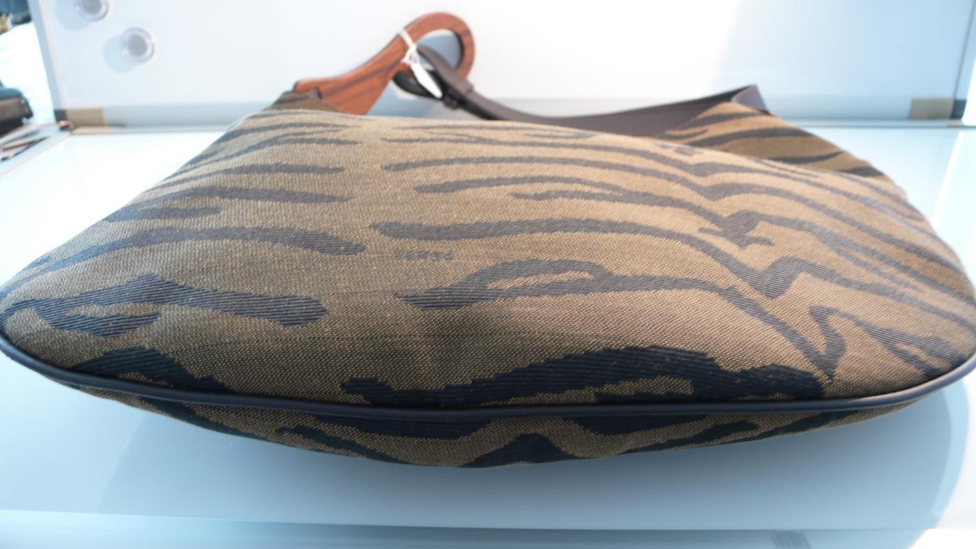 Fendi Cloth, Leather, Wood Shoulder Bag
