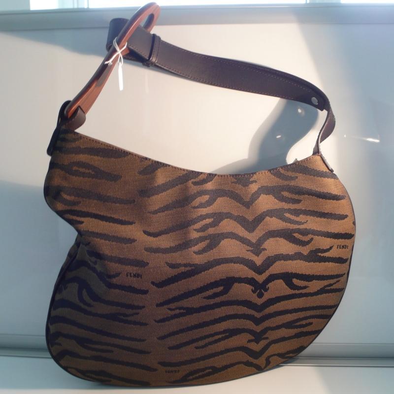Fendi Cloth, Leather, Wood Shoulder Bag