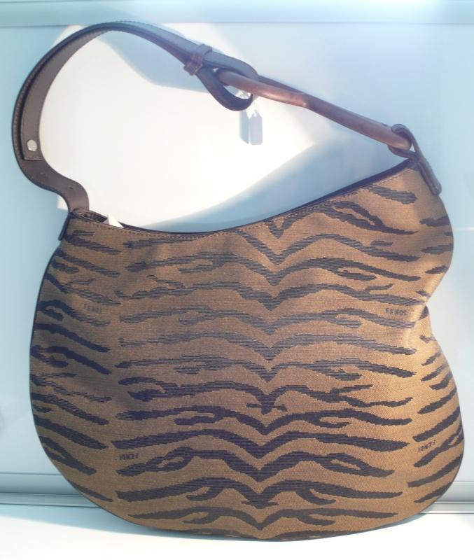 Fendi Cloth, Leather, Wood Shoulder Bag