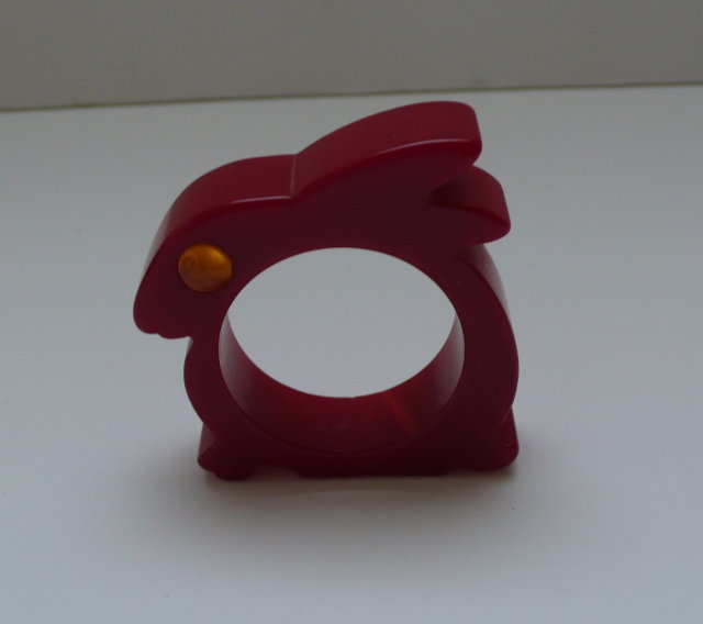 Bakelite Red Bunny Napkin Ring & Eye
