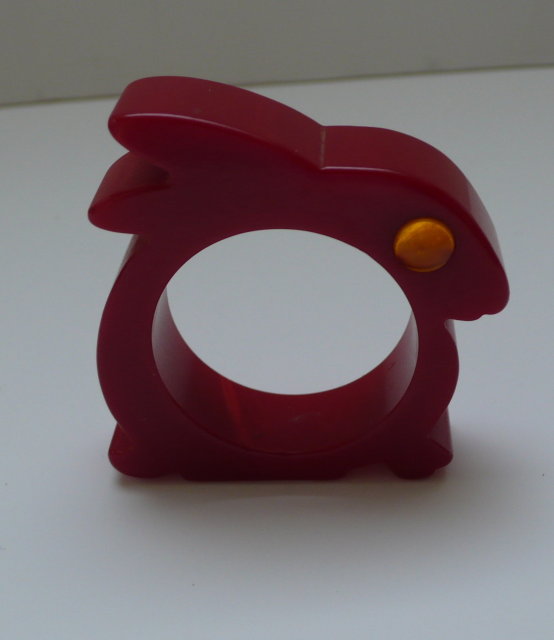 Bakelite Red Bunny Napkin Ring & Eye