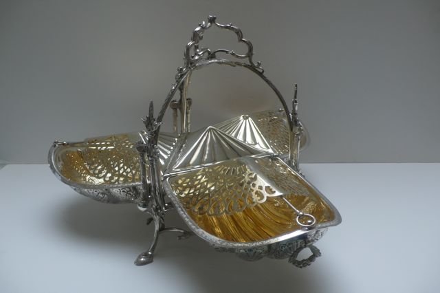 Victorian Silverplate 3 Sided Biscuit Box