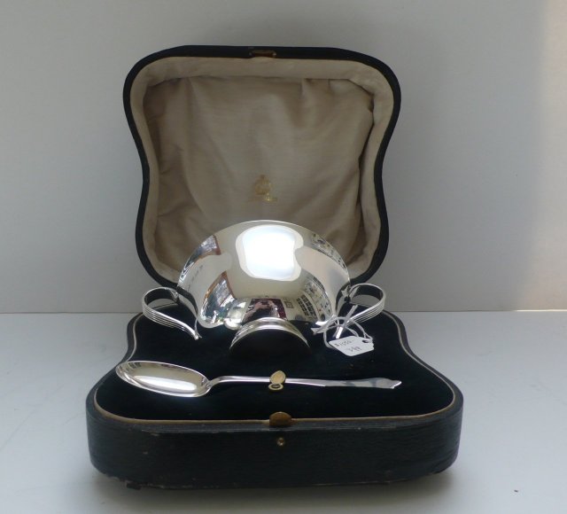English Sterling Boxed Bowl & Spoon