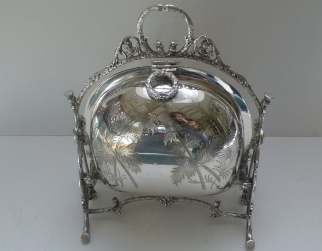 Victorian Silver Plate Thistle Design Biscuit Box
