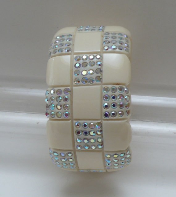 Lucite Checkerboard Hinged Rhinestone
