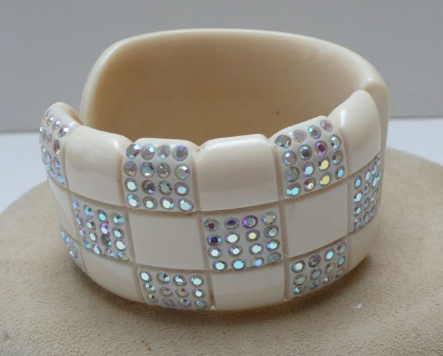 Lucite Checkerboard Hinged Rhinestone