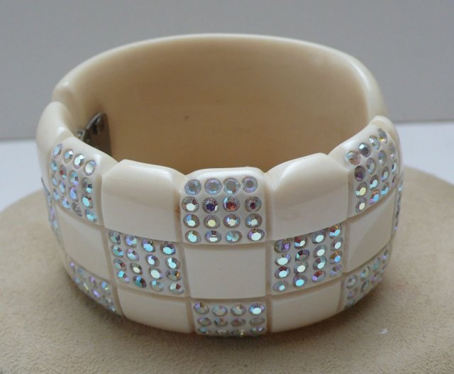 Lucite Checkerboard Hinged Rhinestone