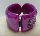 Lucite Fuchsia Rhinestone Hinged Bangle