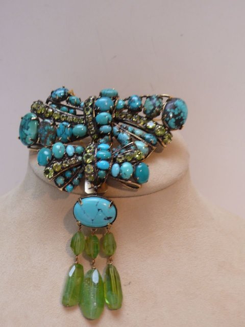 Iradj Moini Turquoise & Peridot Bow Brooch