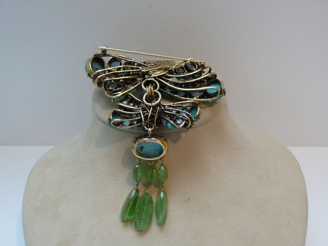 Iradj Moini Turquoise & Peridot Bow Brooch