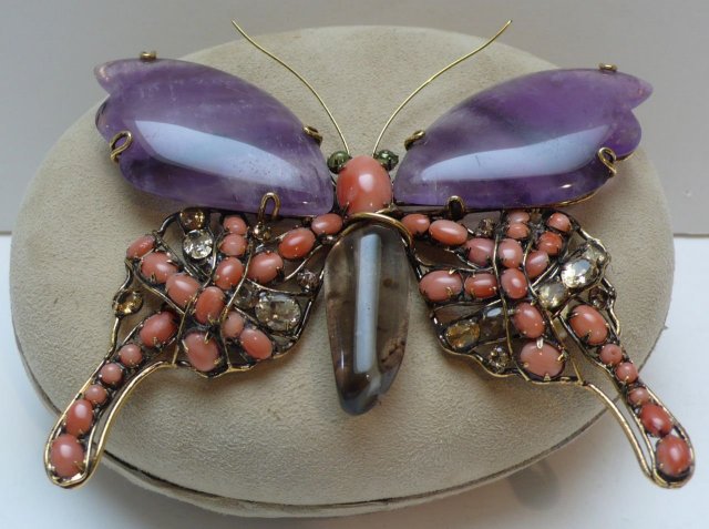 Iradj Moini Amethyst & Coral Butterfly Brooch