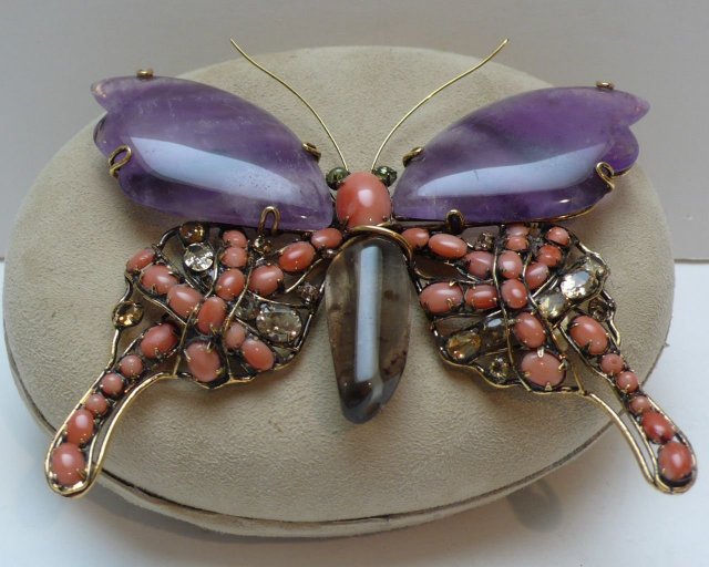 Iradj Moini Amethyst & Coral Butterfly Brooch