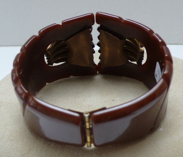 Bakelite & Metal Brown Hinged Bangle