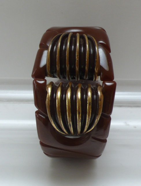 Bakelite & Metal Brown Hinged Bangle