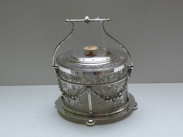 Victorian Silver Plate and Glass Biscuit Box