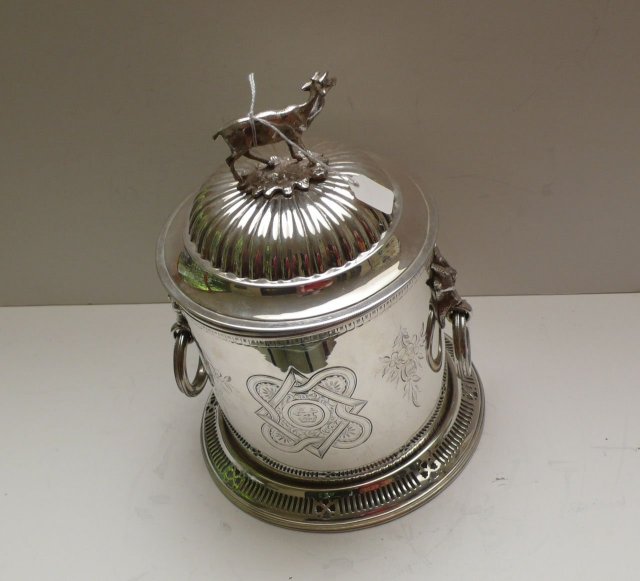 Victorian Silver Plate Biscuit Box/Deer Handle