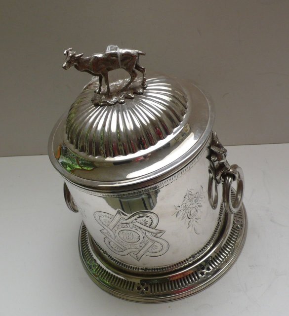 Victorian Silver Plate Biscuit Box/Deer Handle