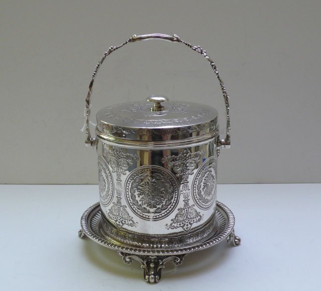 Victorian Silver Plate Round Biscuit Box