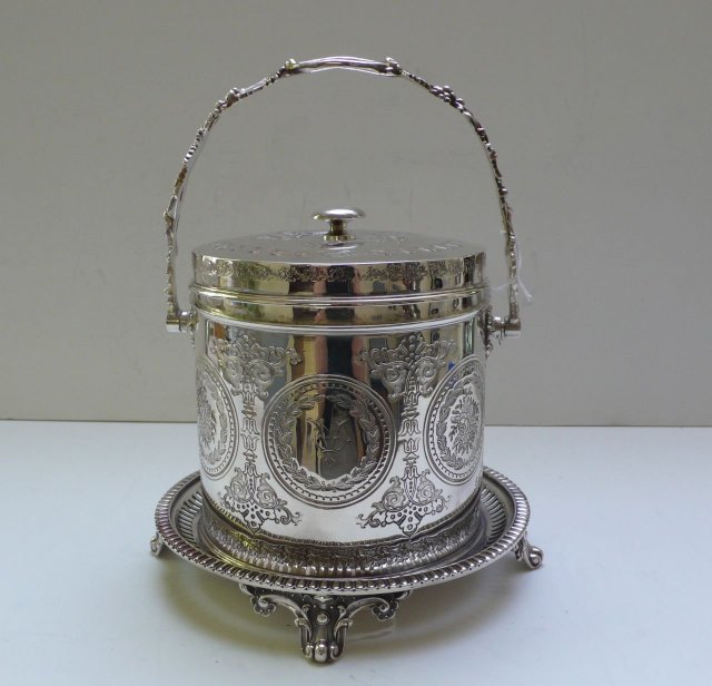 Victorian Silver Plate Round Biscuit Box