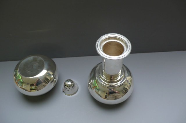 English Silver Plate Deco Barbell Cocktail Shaker