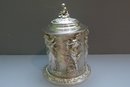 Victorian Silver Plate Round Figural Biscuit Box