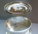 Victorian Oval Silver Plate Deer Finial Biscuit Box