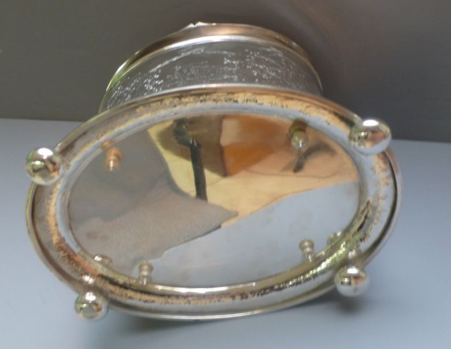 Victorian Oval Silver Plate Deer Finial Biscuit Box