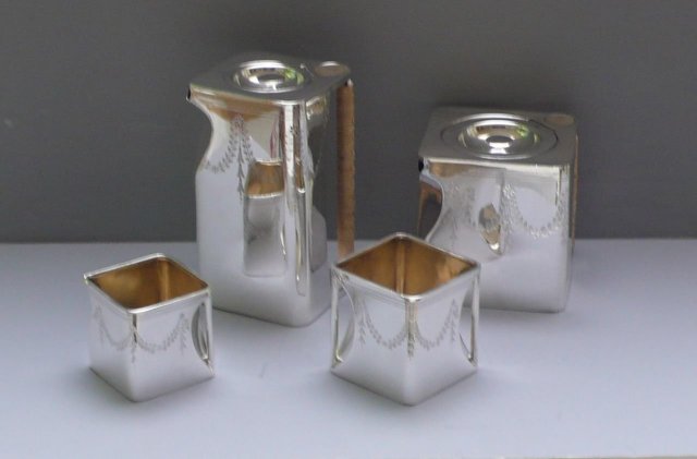 English Silver Plate The Cube Tea Set