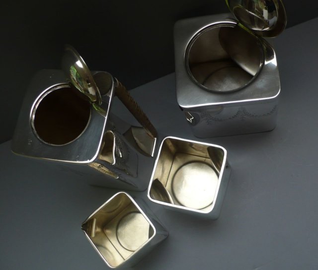 English Silver Plate The Cube Tea Set