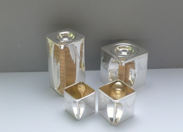 English Silver Plate The Cube Tea Set