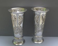 English Silver Plate Large Chased Vases