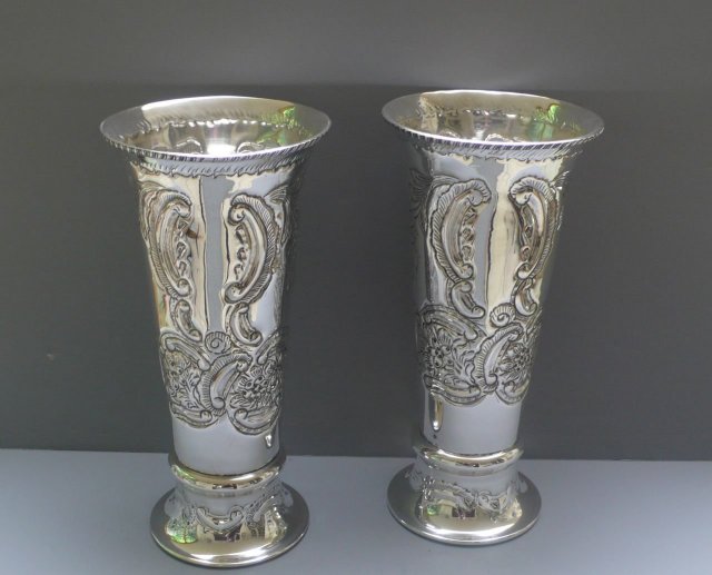 English Silver Plate Large Chased Vases