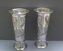 English Silver Plate Large Chased Vases