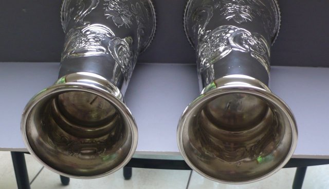 English Silver Plate Large Chased Vases