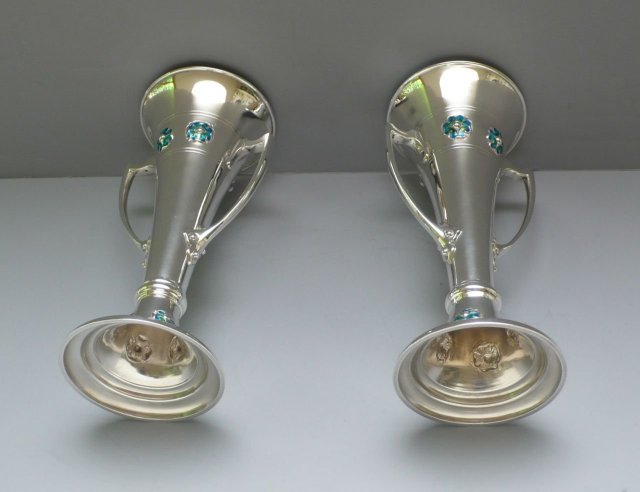 English Sterling Silver / Enamel Vases