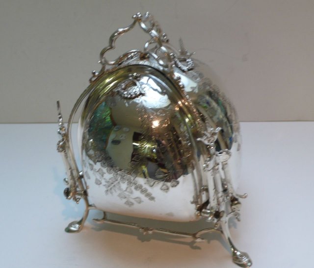 Victorian Silver Plate Chased 3 Way Biscuit Box