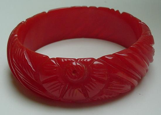 Bakelite Vintage Red Carved Bracelet