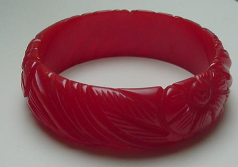 Bakelite Vintage Red Carved Bracelet