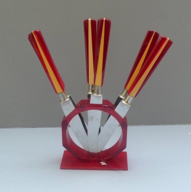 Bakelite Fruit Knives with Stand
