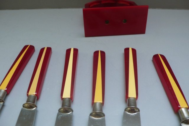 Bakelite Fruit Knives with Stand