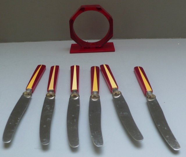 Bakelite Fruit Knives with Stand
