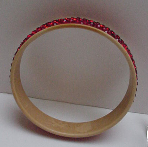 Celluloid Vintage Bangle with Red Rhinestones