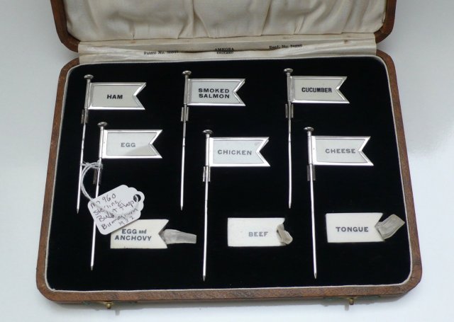 Sterling Silver Hallmarked Boxed Set of Buffet Flags
