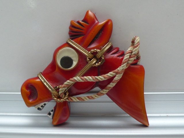 Bakelite Vintage Google Eyed Horse Brooch