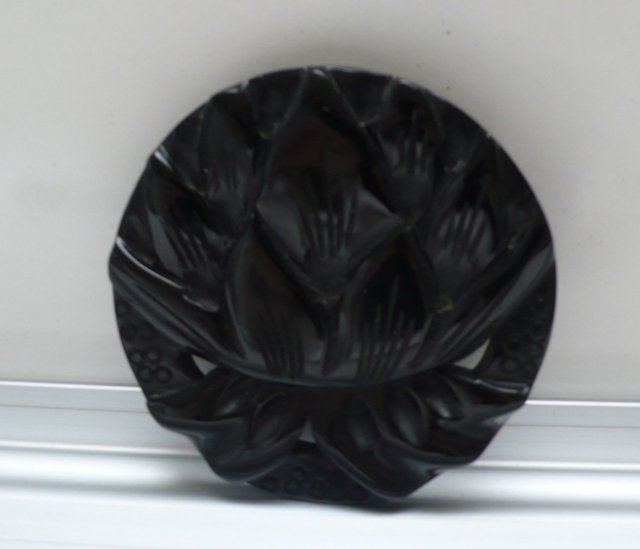 Bakelite Vintage Large Black Flower Brooch