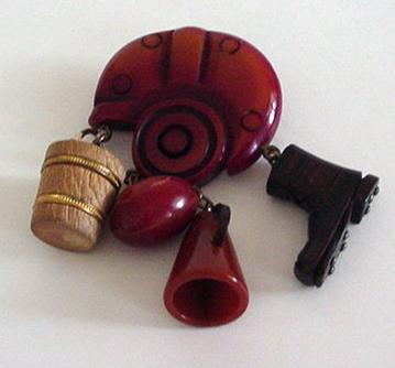 Bakelite Football Helmet With Dangles Brooch